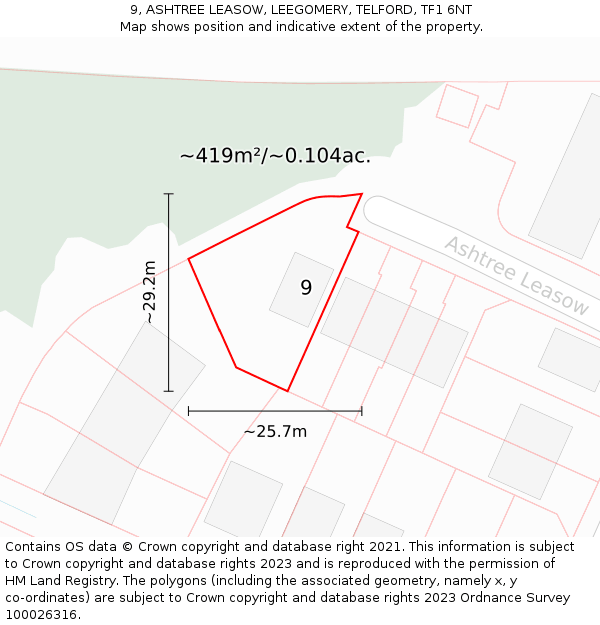 9, ASHTREE LEASOW, LEEGOMERY, TELFORD, TF1 6NT: Plot and title map