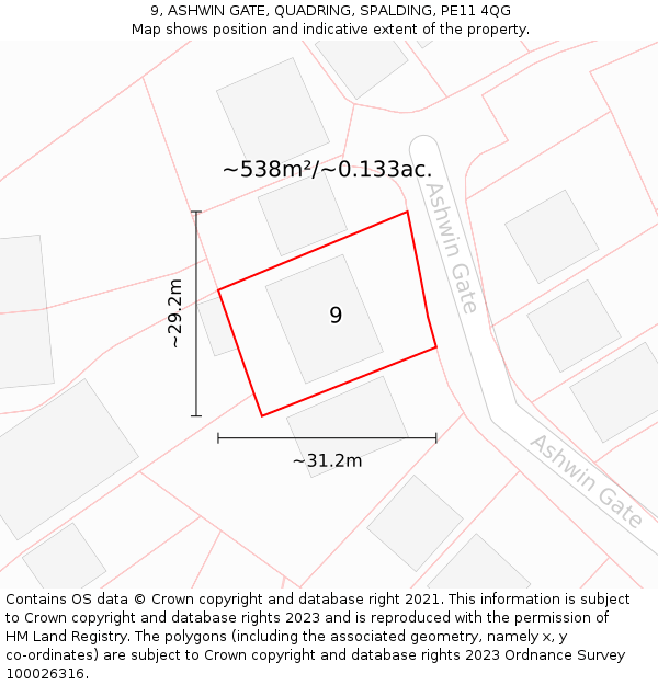 9, ASHWIN GATE, QUADRING, SPALDING, PE11 4QG: Plot and title map