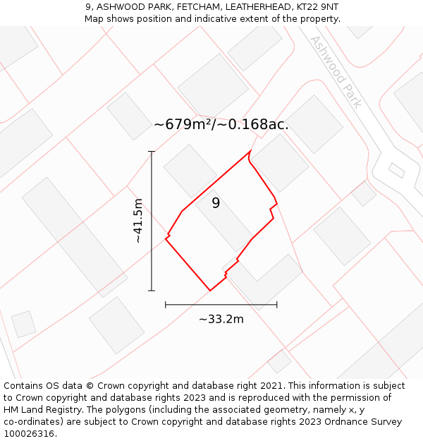 9, ASHWOOD PARK, FETCHAM, LEATHERHEAD, KT22 9NT: Plot and title map