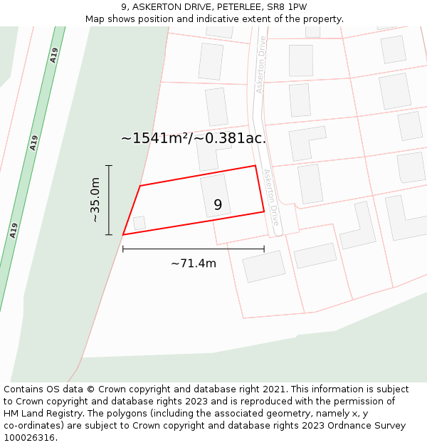 9, ASKERTON DRIVE, PETERLEE, SR8 1PW: Plot and title map