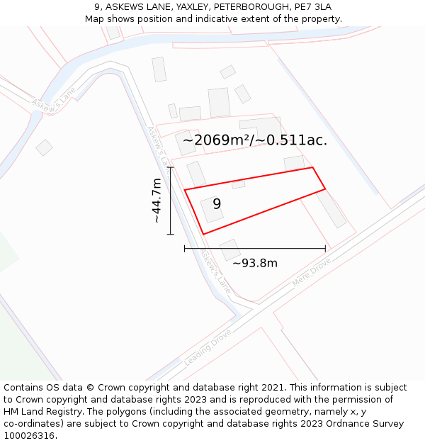 9, ASKEWS LANE, YAXLEY, PETERBOROUGH, PE7 3LA: Plot and title map