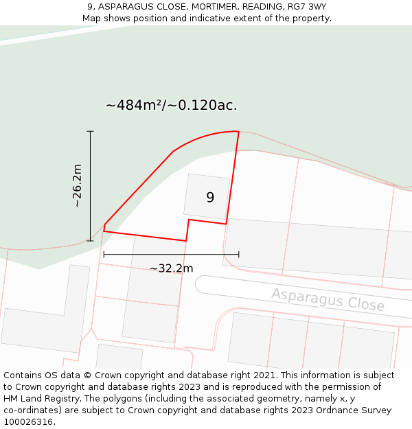 9, ASPARAGUS CLOSE, MORTIMER, READING, RG7 3WY: Plot and title map