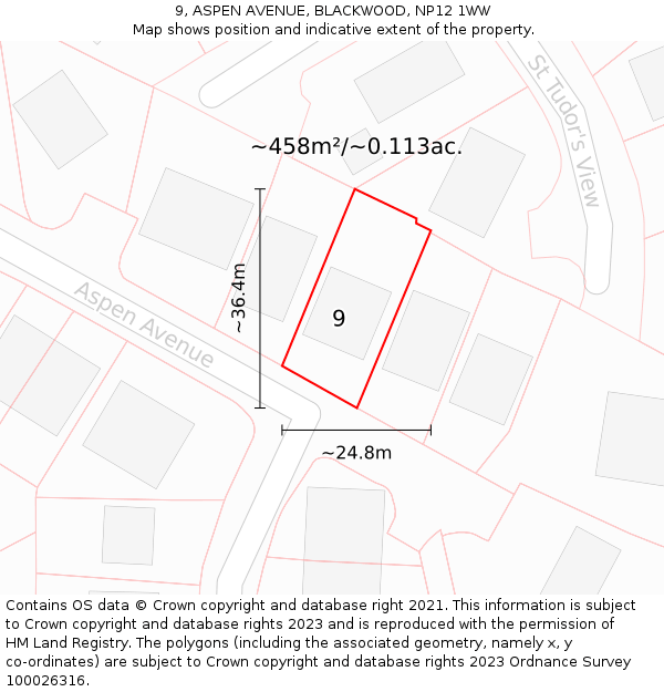9, ASPEN AVENUE, BLACKWOOD, NP12 1WW: Plot and title map