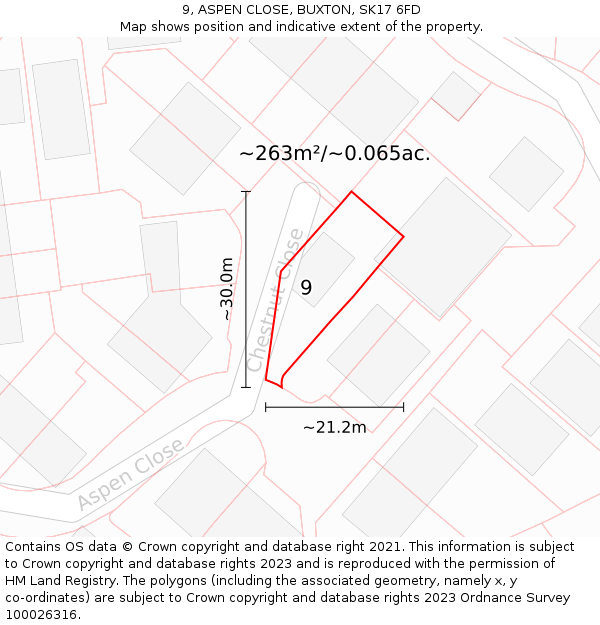 9, ASPEN CLOSE, BUXTON, SK17 6FD: Plot and title map