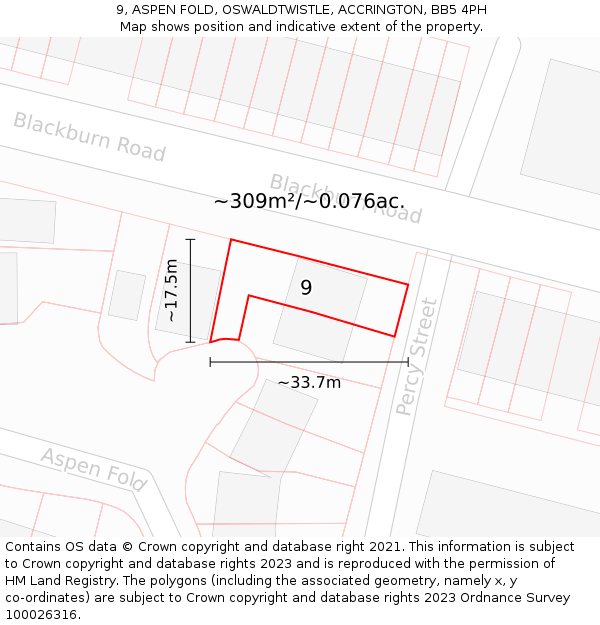 9, ASPEN FOLD, OSWALDTWISTLE, ACCRINGTON, BB5 4PH: Plot and title map