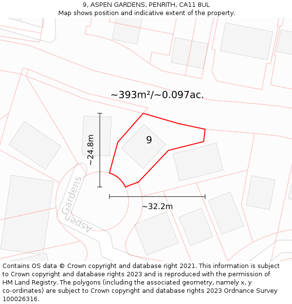 9, ASPEN GARDENS, PENRITH, CA11 8UL: Plot and title map