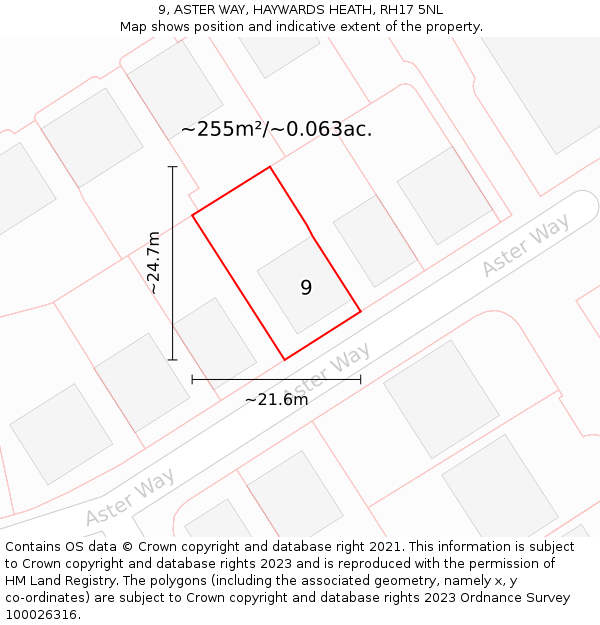 9, ASTER WAY, HAYWARDS HEATH, RH17 5NL: Plot and title map