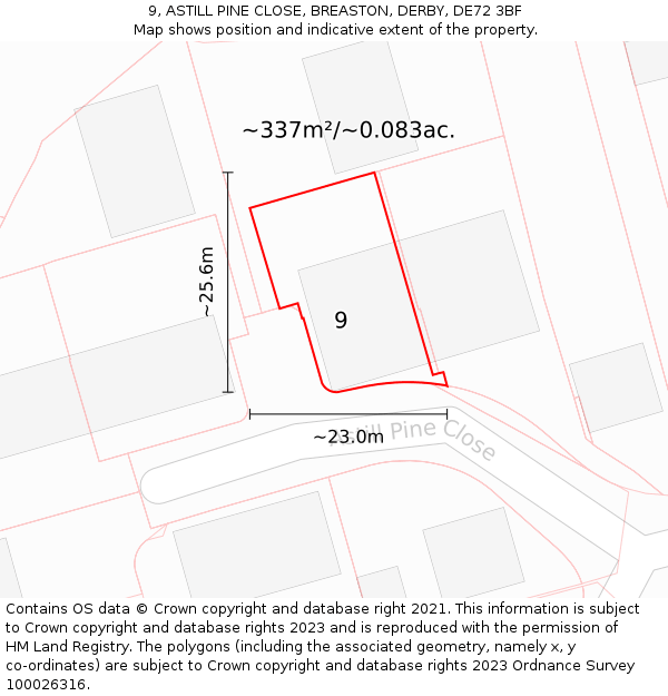 9, ASTILL PINE CLOSE, BREASTON, DERBY, DE72 3BF: Plot and title map
