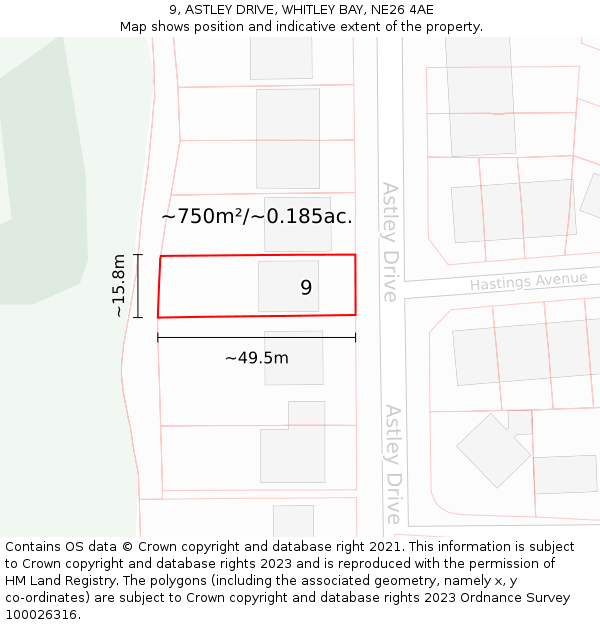 9, ASTLEY DRIVE, WHITLEY BAY, NE26 4AE: Plot and title map