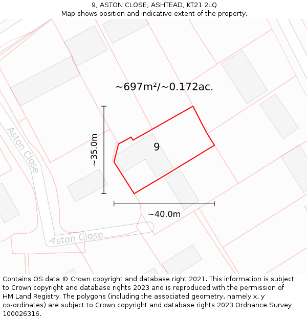 9, ASTON CLOSE, ASHTEAD, KT21 2LQ: Plot and title map