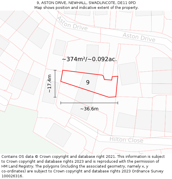 9, ASTON DRIVE, NEWHALL, SWADLINCOTE, DE11 0PD: Plot and title map