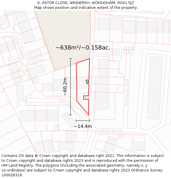 9, ASTOR CLOSE, WINNERSH, WOKINGHAM, RG41 5JZ: Plot and title map