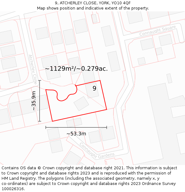 9, ATCHERLEY CLOSE, YORK, YO10 4QF: Plot and title map
