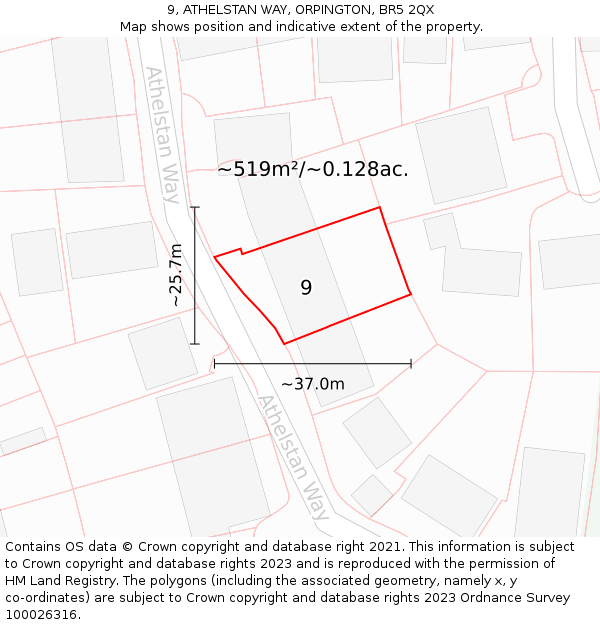 9, ATHELSTAN WAY, ORPINGTON, BR5 2QX: Plot and title map