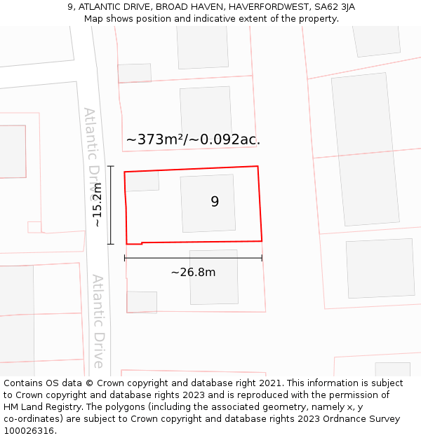 9, ATLANTIC DRIVE, BROAD HAVEN, HAVERFORDWEST, SA62 3JA: Plot and title map