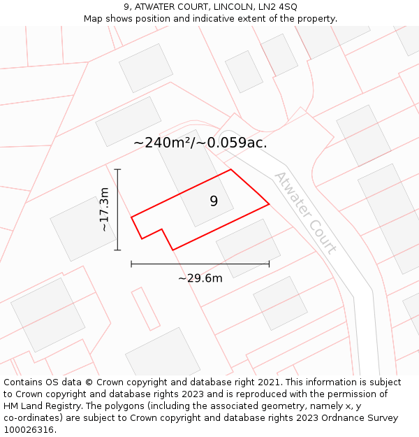 9, ATWATER COURT, LINCOLN, LN2 4SQ: Plot and title map