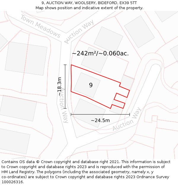 9, AUCTION WAY, WOOLSERY, BIDEFORD, EX39 5TT: Plot and title map
