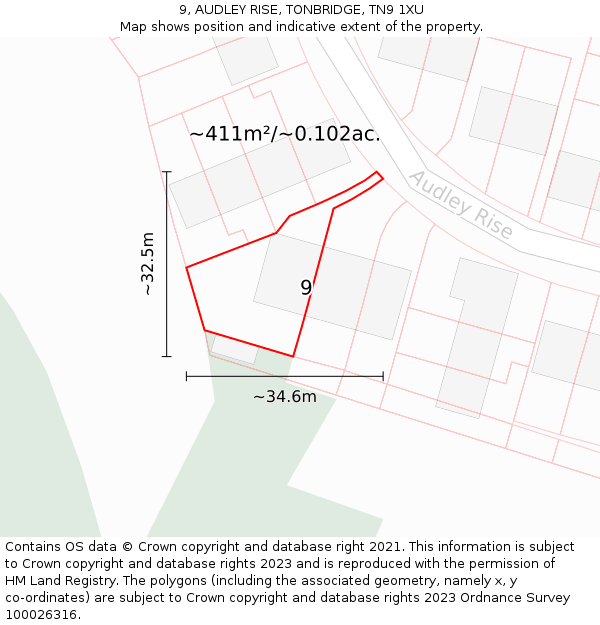 9, AUDLEY RISE, TONBRIDGE, TN9 1XU: Plot and title map