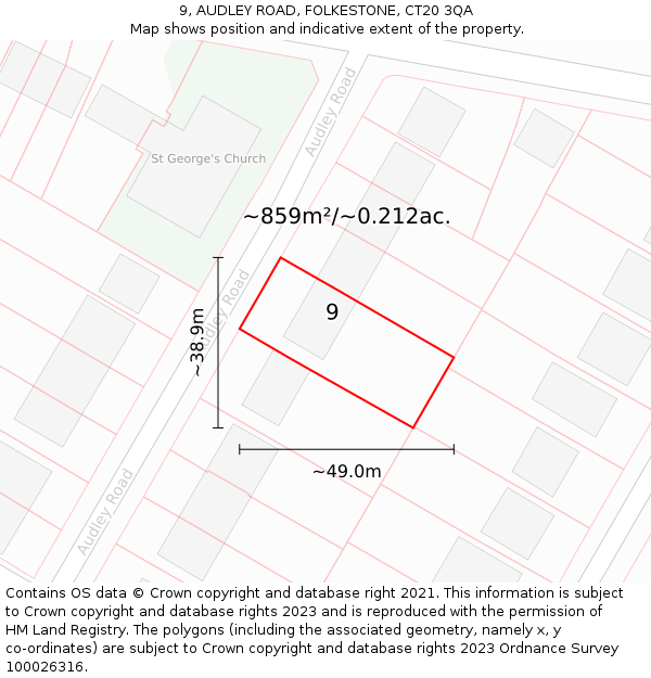 9, AUDLEY ROAD, FOLKESTONE, CT20 3QA: Plot and title map