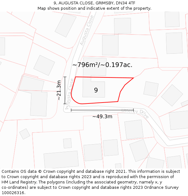 9, AUGUSTA CLOSE, GRIMSBY, DN34 4TF: Plot and title map