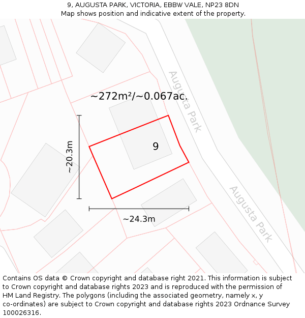 9, AUGUSTA PARK, VICTORIA, EBBW VALE, NP23 8DN: Plot and title map