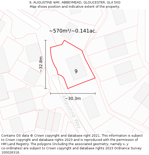 9, AUGUSTINE WAY, ABBEYMEAD, GLOUCESTER, GL4 5XG: Plot and title map