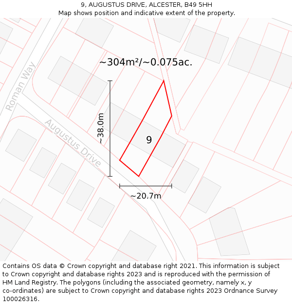 9, AUGUSTUS DRIVE, ALCESTER, B49 5HH: Plot and title map