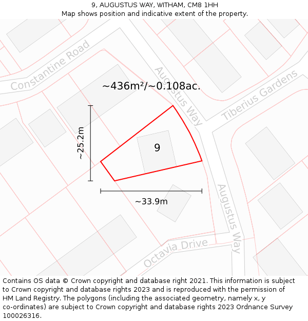9, AUGUSTUS WAY, WITHAM, CM8 1HH: Plot and title map