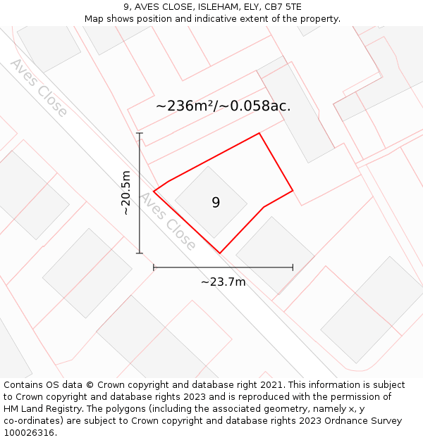 9, AVES CLOSE, ISLEHAM, ELY, CB7 5TE: Plot and title map