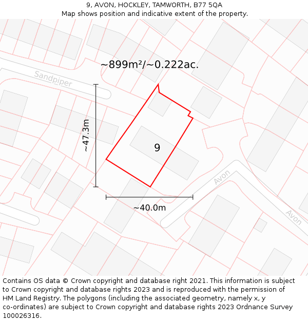 9, AVON, HOCKLEY, TAMWORTH, B77 5QA: Plot and title map