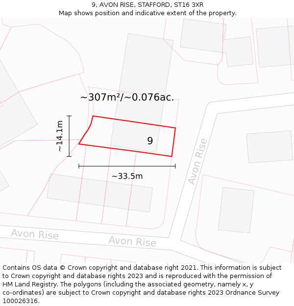 9, AVON RISE, STAFFORD, ST16 3XR: Plot and title map