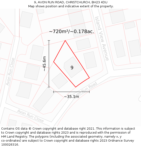 9, AVON RUN ROAD, CHRISTCHURCH, BH23 4DU: Plot and title map