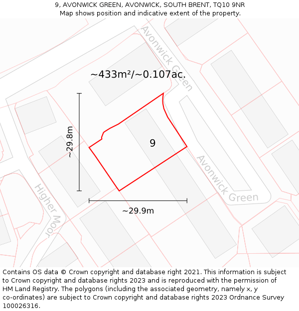 9, AVONWICK GREEN, AVONWICK, SOUTH BRENT, TQ10 9NR: Plot and title map