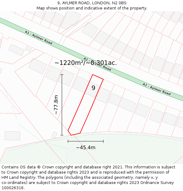 9, AYLMER ROAD, LONDON, N2 0BS: Plot and title map