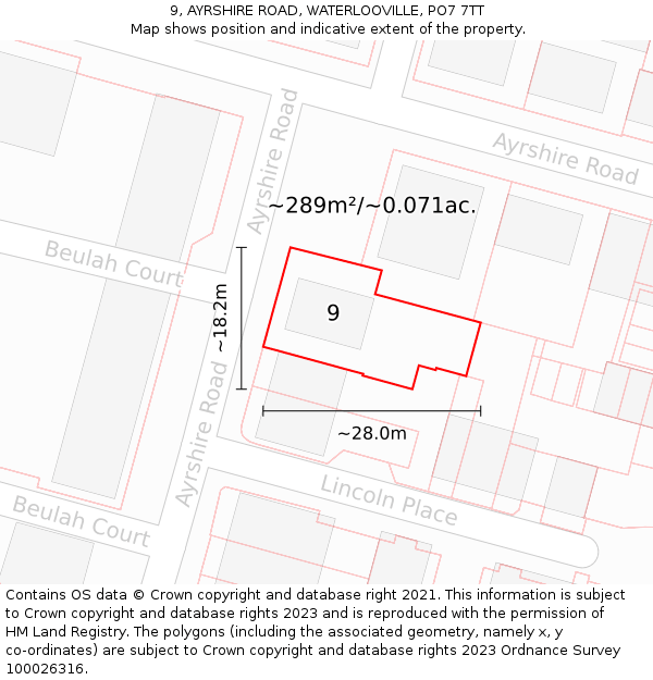9, AYRSHIRE ROAD, WATERLOOVILLE, PO7 7TT: Plot and title map