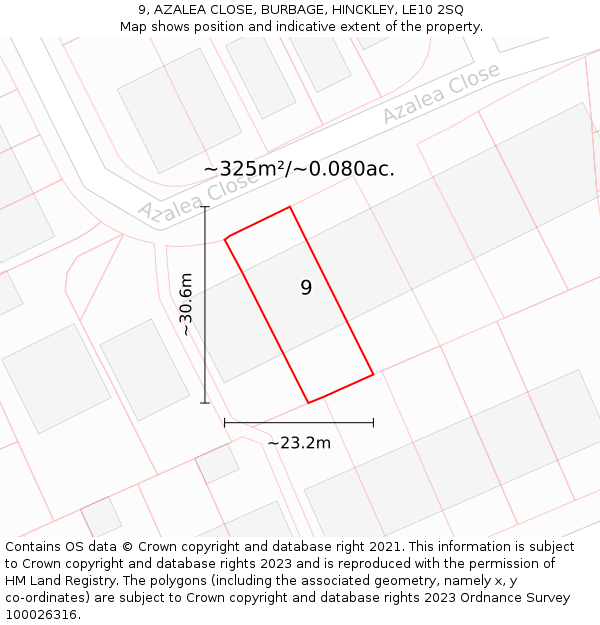 9, AZALEA CLOSE, BURBAGE, HINCKLEY, LE10 2SQ: Plot and title map