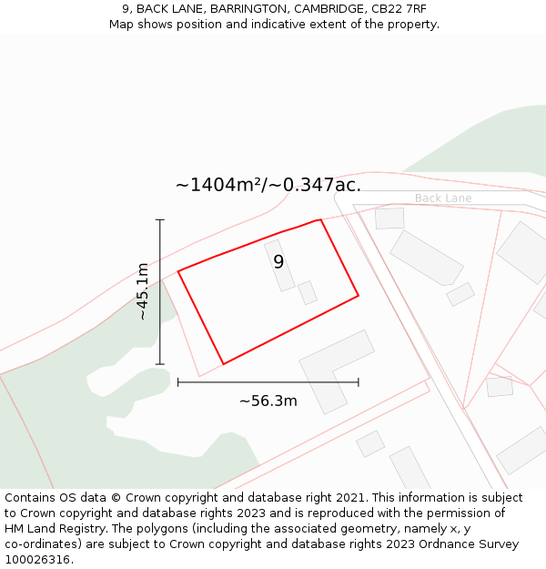 9, BACK LANE, BARRINGTON, CAMBRIDGE, CB22 7RF: Plot and title map
