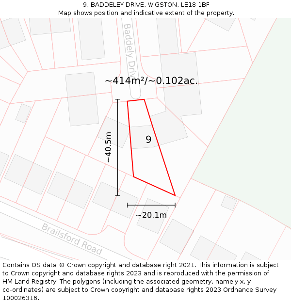 9, BADDELEY DRIVE, WIGSTON, LE18 1BF: Plot and title map