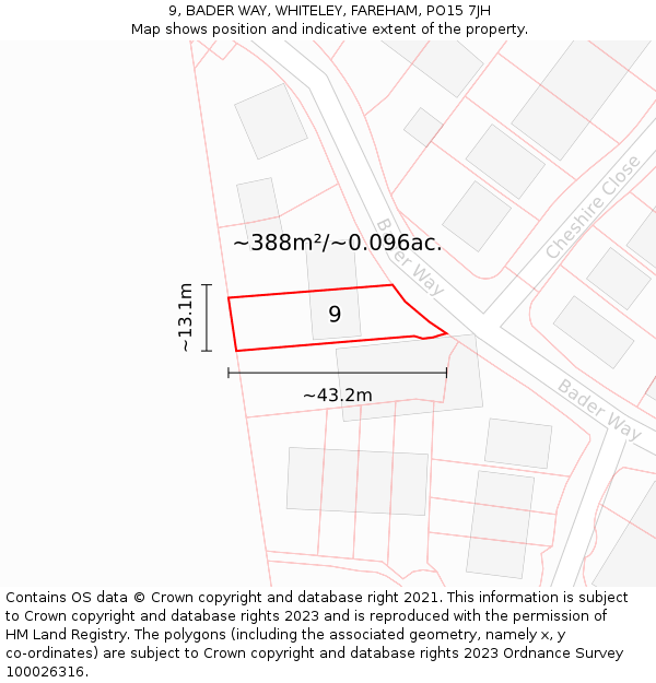 9, BADER WAY, WHITELEY, FAREHAM, PO15 7JH: Plot and title map