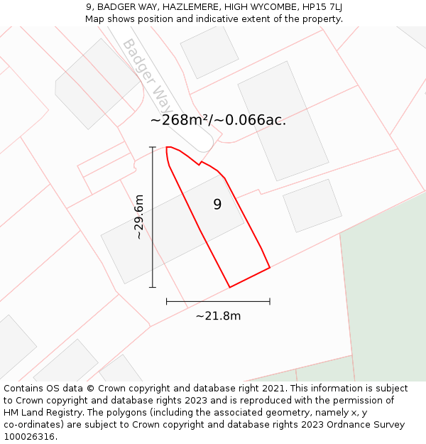 9, BADGER WAY, HAZLEMERE, HIGH WYCOMBE, HP15 7LJ: Plot and title map
