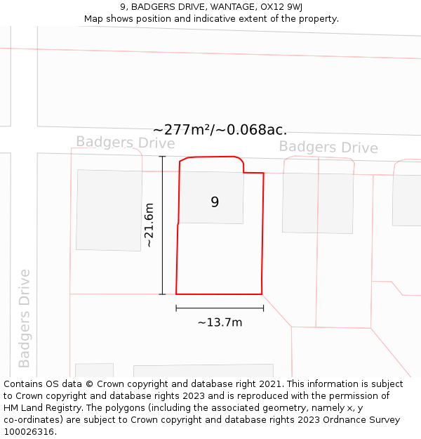 9, BADGERS DRIVE, WANTAGE, OX12 9WJ: Plot and title map
