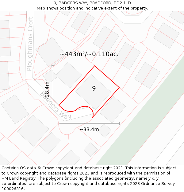 9, BADGERS WAY, BRADFORD, BD2 1LD: Plot and title map