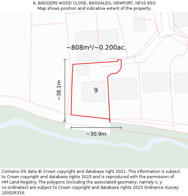 9, BADGERS WOOD CLOSE, BASSALEG, NEWPORT, NP10 8SG: Plot and title map
