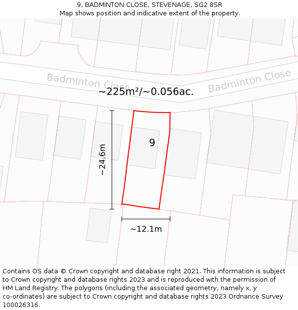 9, BADMINTON CLOSE, STEVENAGE, SG2 8SR: Plot and title map