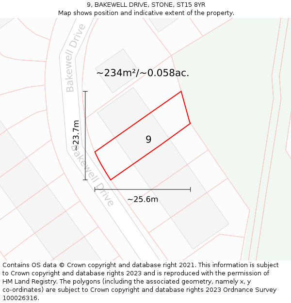 9, BAKEWELL DRIVE, STONE, ST15 8YR: Plot and title map