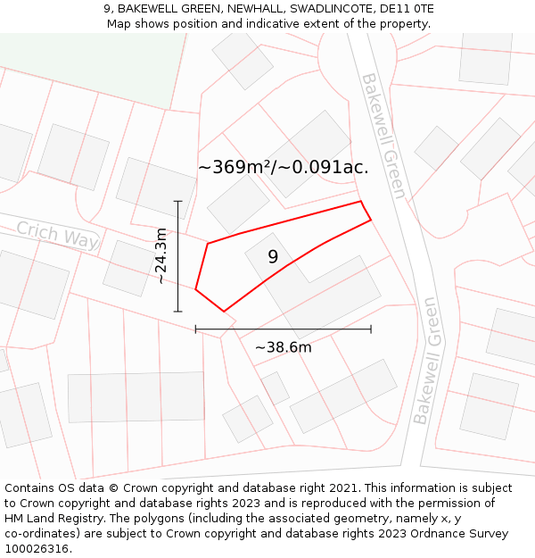 9, BAKEWELL GREEN, NEWHALL, SWADLINCOTE, DE11 0TE: Plot and title map