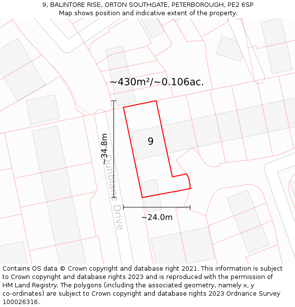 9, BALINTORE RISE, ORTON SOUTHGATE, PETERBOROUGH, PE2 6SP: Plot and title map