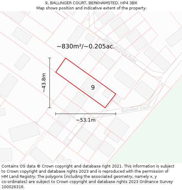 9, BALLINGER COURT, BERKHAMSTED, HP4 3BX: Plot and title map