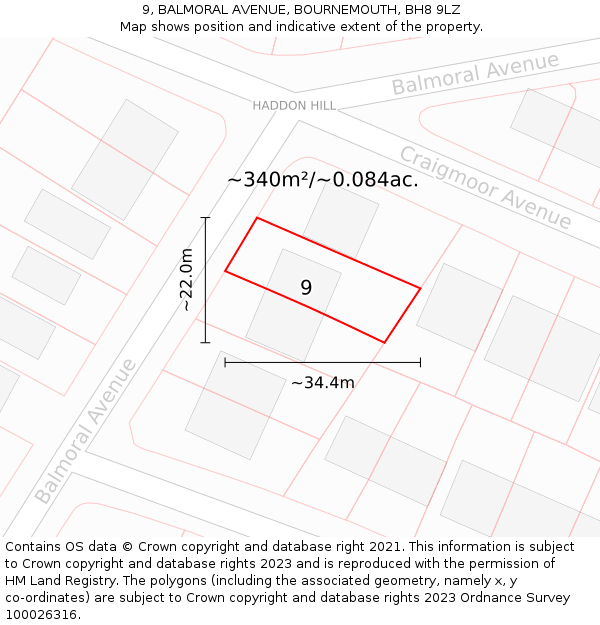 9, BALMORAL AVENUE, BOURNEMOUTH, BH8 9LZ: Plot and title map