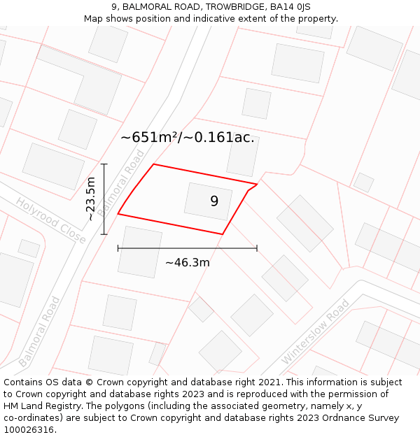 9, BALMORAL ROAD, TROWBRIDGE, BA14 0JS: Plot and title map